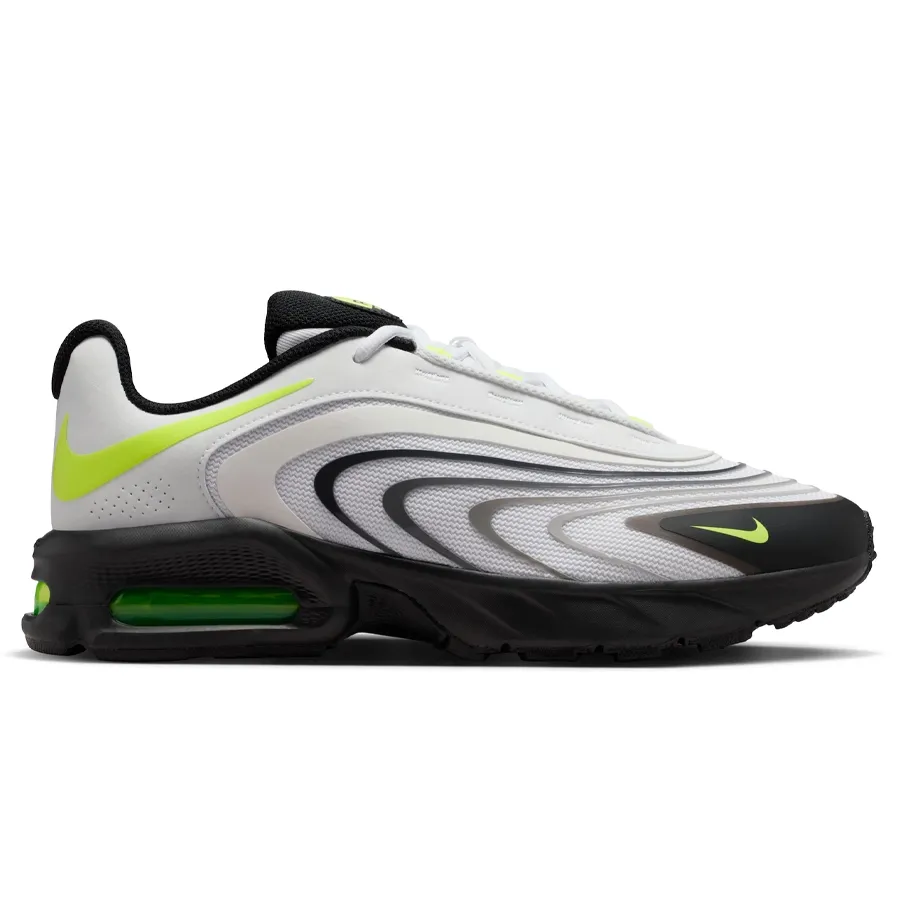 Tênis Nike Air Max Fire Masculino Branco, vista lateral direita com detalhes verdes neon e preto